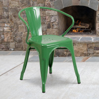 Flash Furniture CH-31270-GN-GG Green Metal Indoor-Outdoor Chair with Arms